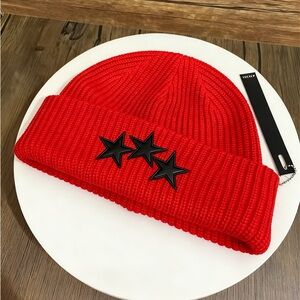 AMIRI Red Beanie with Black Stars